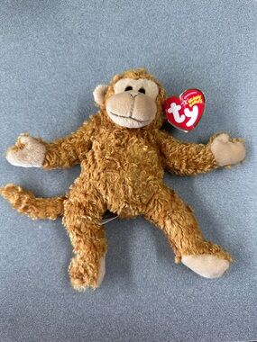 Vintage Ty Curly Brown Monkey Plush Stuffed Animal (2004)